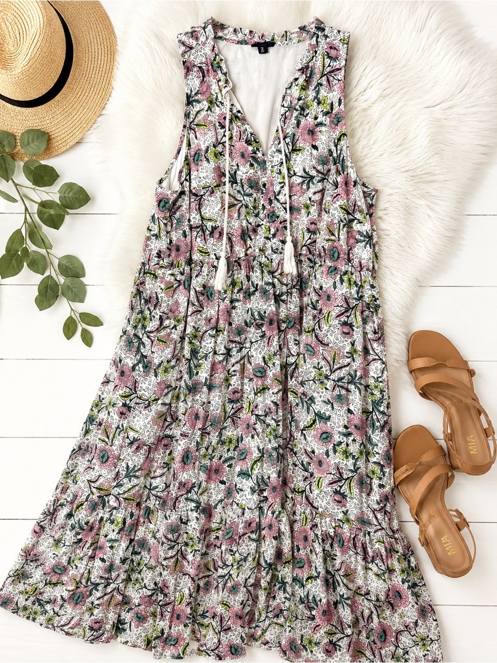 torrid Floral Tiered Midi Dress in Pink and Green